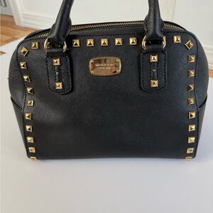 Michael Kors Black Saffiano Satchel with Gold Stud Accents